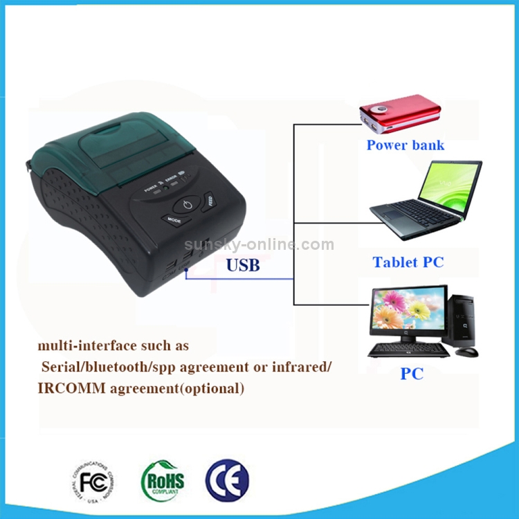 POS-5807 Impresora de tickets térmica Bluetooth portátil con puerto USB de 58 mm, tamaño máximo de papel térmico admitido: 57x50 mm - 6