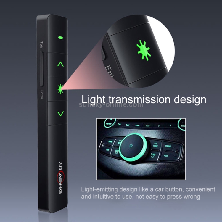 ASiNG A218 2.4GHz Presentador láser rojo inalámbrico PowerPoint Clicker Representación Puntero de control remoto, Distancia de control: 100m - 10