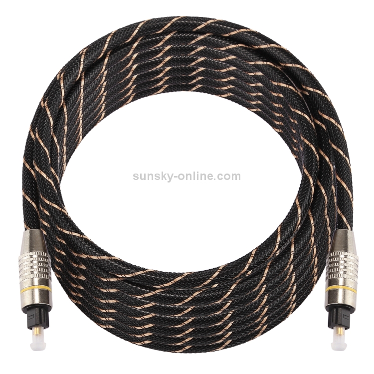 Cable de audio óptico digital macho a macho Toslink de línea neta tejida con cabeza metálica chapada en oro de 5m OD6.0mm - 2