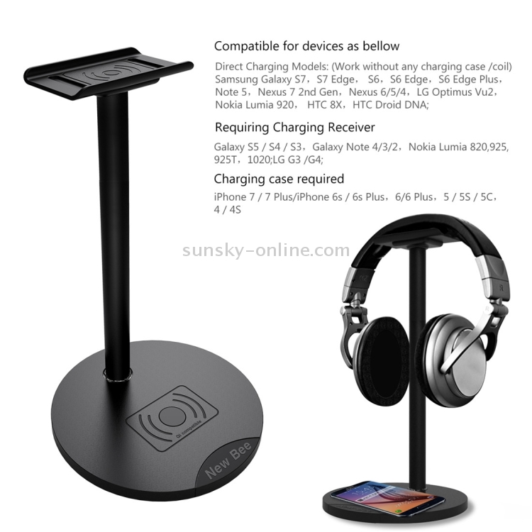 New Bee 2 in 1 ABS + Aluminium Alloy + TPU Material Headphone Holder / Headset Stand & QI Standard Wireless Charging Transmitter(Black) New Bee 2 in 1 ABS + Aluminium Alloy + TPU Material Headphone Holder / Headset Stand & QI Standard Wireless Charging Transmitter(Black)