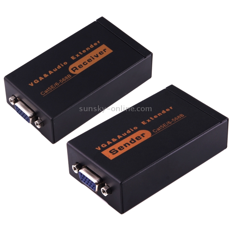 Extensor de audio y VGA 1920x1440 HD 100m Cat5e / 6-568B Cable de red Adaptador de receptor de remitente (Negro) - 1
