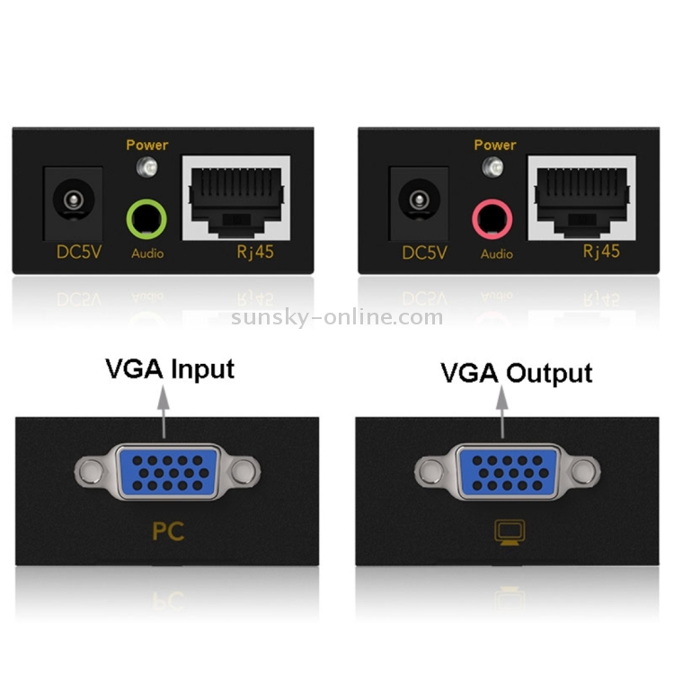 Extensor de audio y VGA 1920x1440 HD 100m Cat5e / 6-568B Cable de red Adaptador de receptor de remitente (Negro) - 4