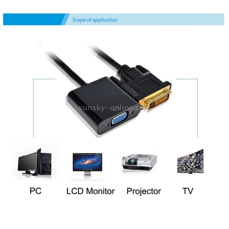 Convertidor adaptador DVI-D 24 + 1 Pin Man a VGA 15 Pin HDTV (Negro) - 3