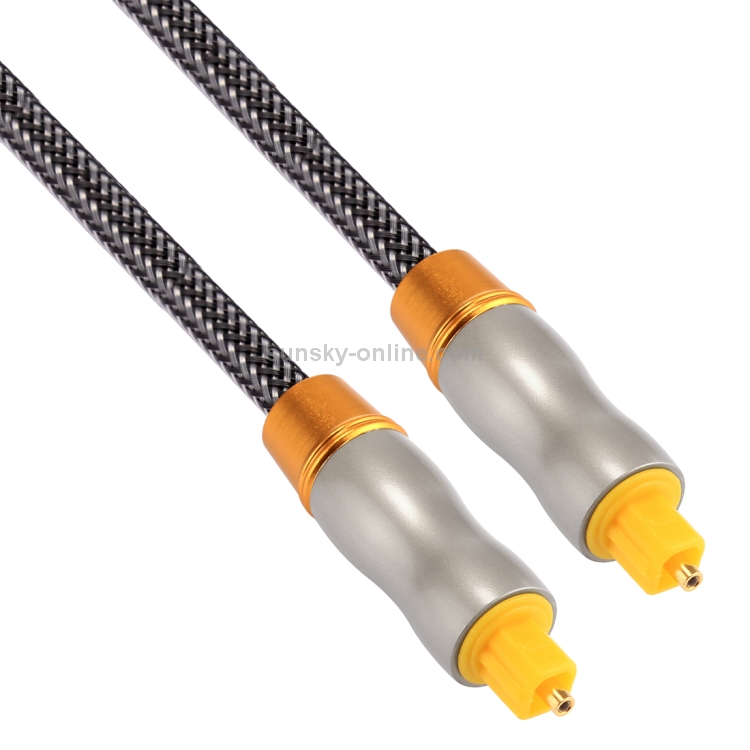 Cable de audio óptico digital macho a macho Toslink de línea tejida con cabeza metálica chapada en oro de 1m OD6.0mm - 1