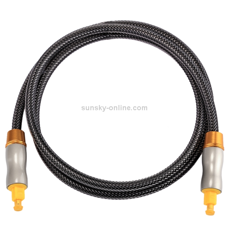 Cable de audio óptico digital macho a macho Toslink de línea tejida con cabeza metálica chapada en oro de 1m OD6.0mm - 2