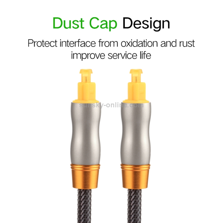 Cable de audio óptico digital macho a macho Toslink de línea tejida con cabeza metálica chapada en oro de 1m OD6.0mm - 4