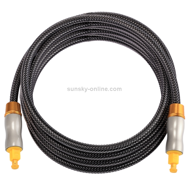 Cable de audio óptico digital macho a macho Toslink de línea tejida con cabeza metálica chapada en oro de 2m OD6.0mm - 2