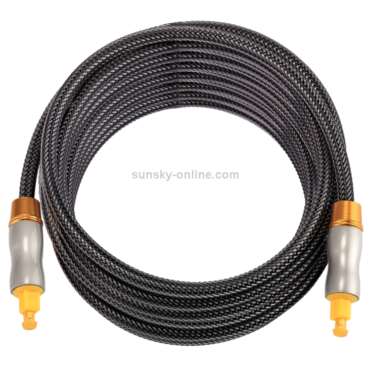 Cable de audio óptico digital macho a macho Toslink de línea tejida con cabeza metálica chapada en oro de 5m OD6.0mm - 2