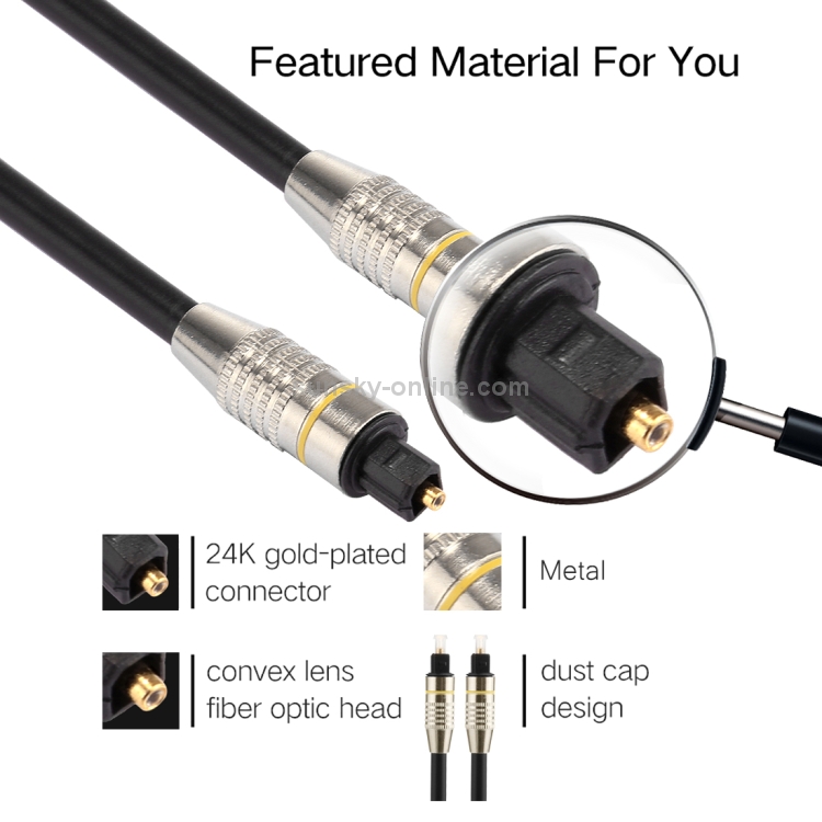 Cable de audio óptico digital macho a macho Toslink de cabeza metálica niquelada OD6.0mm de 8m OD6.0mm - 3