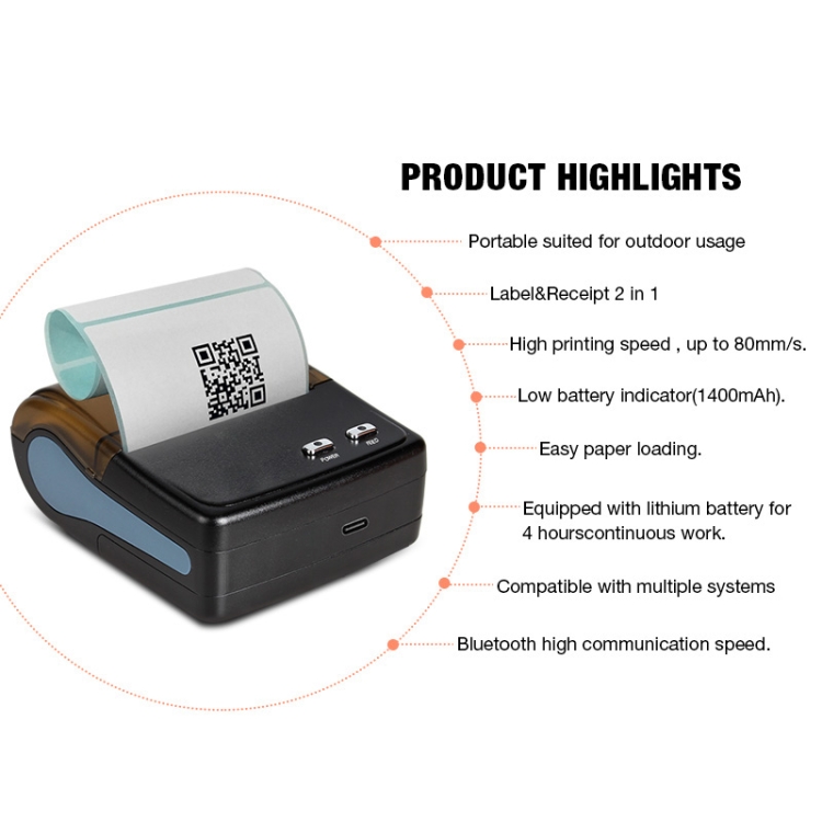 Impresora térmica portátil de recibos de punto de venta con Bluetooth QS-8001 de 80 mm (negro) - 5