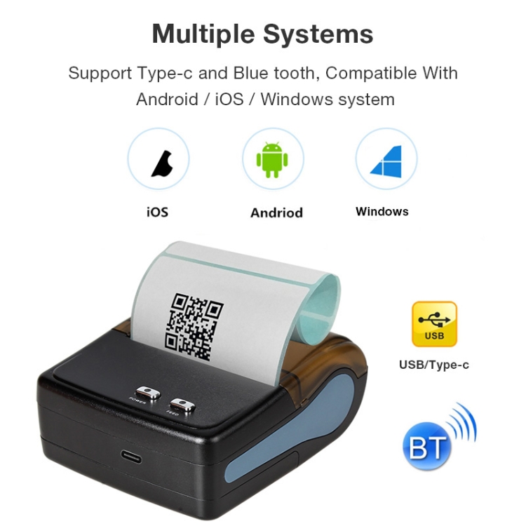 Impresora térmica portátil de recibos de punto de venta con Bluetooth QS-8001 de 80 mm (negro) - 6