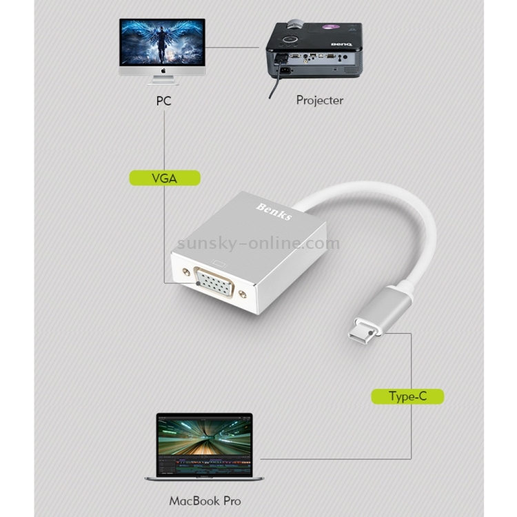 Benks USB-C / Type-C 3.0  to VGA Adapter(Silver)