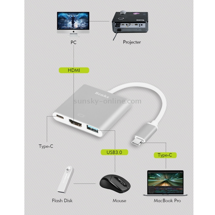 Benks USB-C / Type-C 3.0 to HDMI + Type-C Adapter