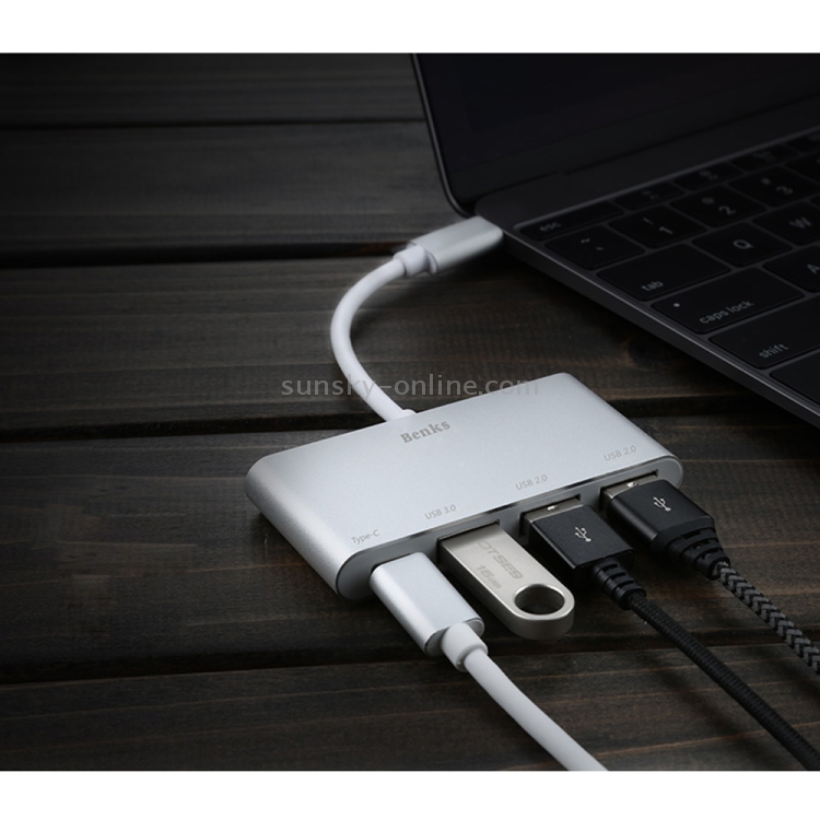 Benks USB-C / Type-C to Port USB (1 × USB 3.0 + 2 × USB 2.0) Adapter(Silver)