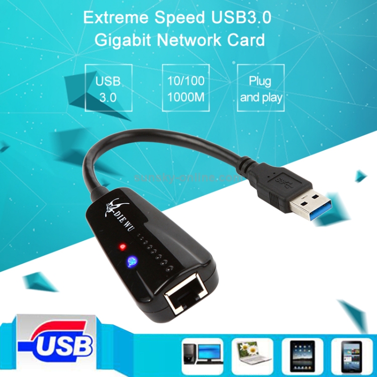 DIE WU TXA042 Realtek 8153 Adaptador de tarjeta de red USB 3.0 a Gigabit Ethernet RJ45 LAN 10/100/1000 Mbps - 4