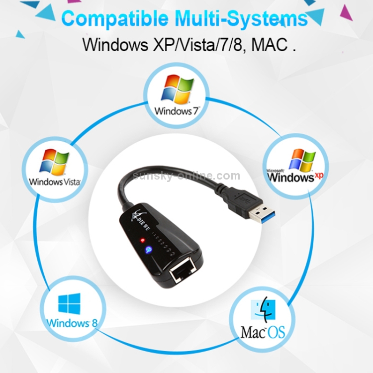 DIE WU TXA042 Realtek 8153 Adaptador de tarjeta de red USB 3.0 a Gigabit Ethernet RJ45 LAN 10/100/1000 Mbps - 5