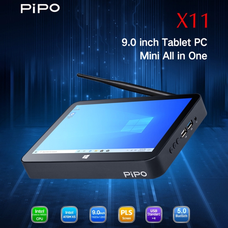 PIPO X11 TV Box Style Tablet Mini PC, 3GB+64GB, 9.0 pulgadas Windows 10 Intel Celeron N4020 Quad Core hasta 2.8 GHz, ESEM/EU Plug (negro) - 1