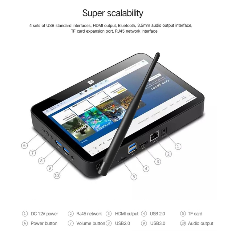 PIPO X11 TV Box Style Tablet Mini PC, 3GB+64GB, 9.0 pulgadas Windows 10 Intel Celeron N4020 Quad Core hasta 2.8 GHz, ESEM/EU Plug (negro) - 10