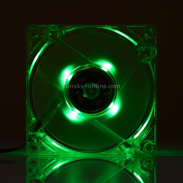 8025 4 pines DC 12V 0.18A Ventilador de enfriamiento de caja de computadora con luz LED, Entrega de color aleatorio, Tamaño: 80x80x25mm (Verde) - 5