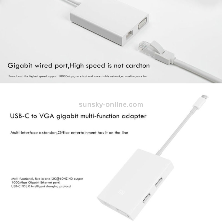 Original Xiaomi USB-C to VGA Adaptor Multi-function 5 in 1 Gigabit Ethernet HD Display Output Adaptor (White) Original Xiaomi USB-C to VGA Adaptor Multi-function 5 in 1 Gigabit Ethernet HD Display Output Adaptor (White)