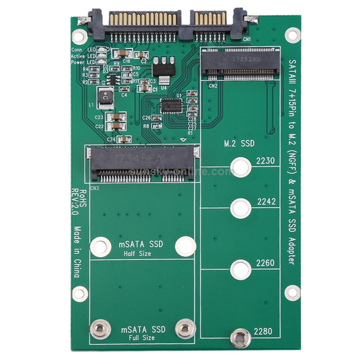 Convertidor adaptador M.2 NGFF y mSATA SSD a SATA III 7 + 15 pines - 1