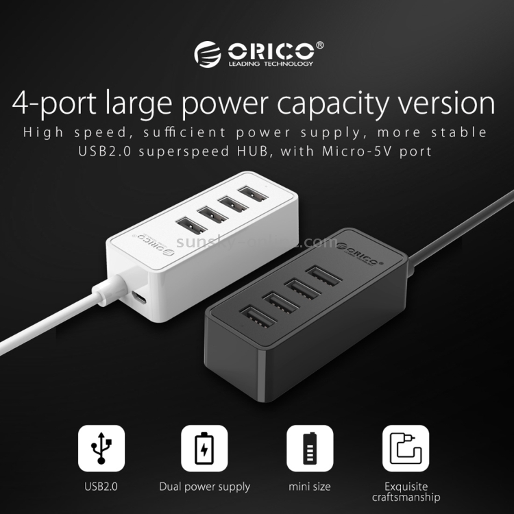 ORICO W5P-U2-30 USB 2.0 HUB de escritorio con fuente de alimentación de cable micro USB de 30 cm (negro) - 6