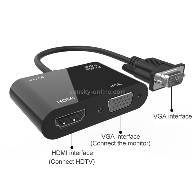5138HV 1080P Adaptador VGA a HDMI + VGA con audio - 2