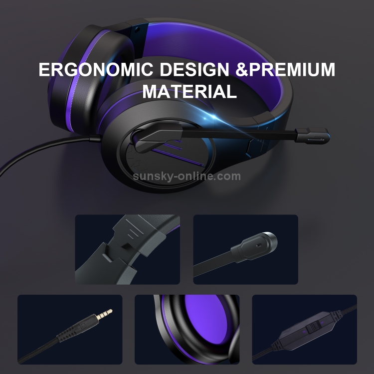 SADES MH601 Auriculares para juegos de deportes electrónicos con reducción de ruido y control de cable de 3,5 mm con micrófono retráctil, longitud del cable: 2,2 m (púrpura) - 2