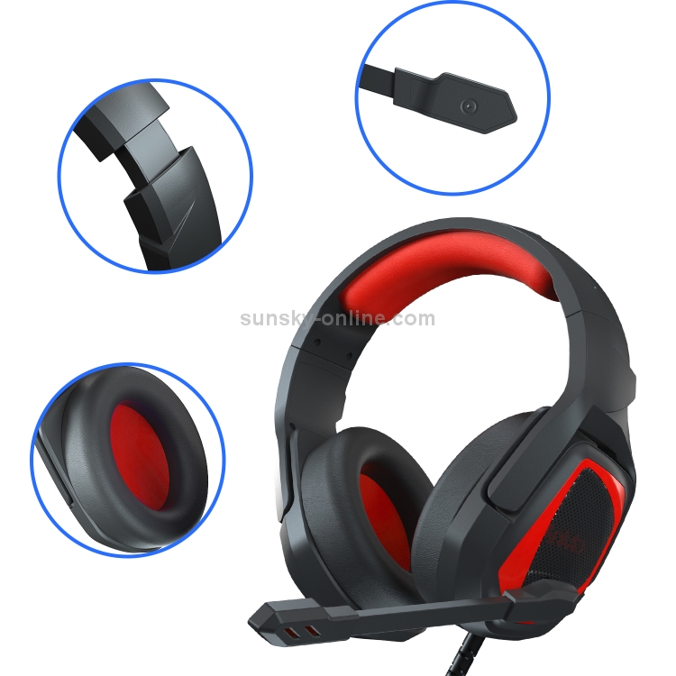 SADES MH602 Auriculares para juegos de deportes electrónicos controlados por cable con conector de 3,5 mm y micrófono retráctil, longitud del cable: 2,2 m (negro rojo) - 2