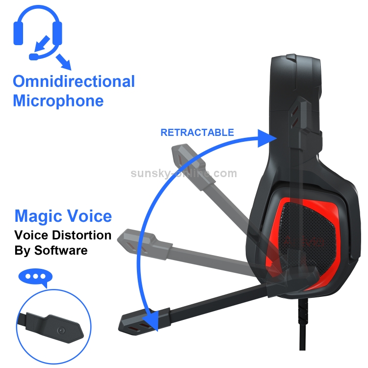 SADES MH602 Auriculares para juegos de deportes electrónicos controlados por cable con conector de 3,5 mm y micrófono retráctil, longitud del cable: 2,2 m (negro rojo) - 3