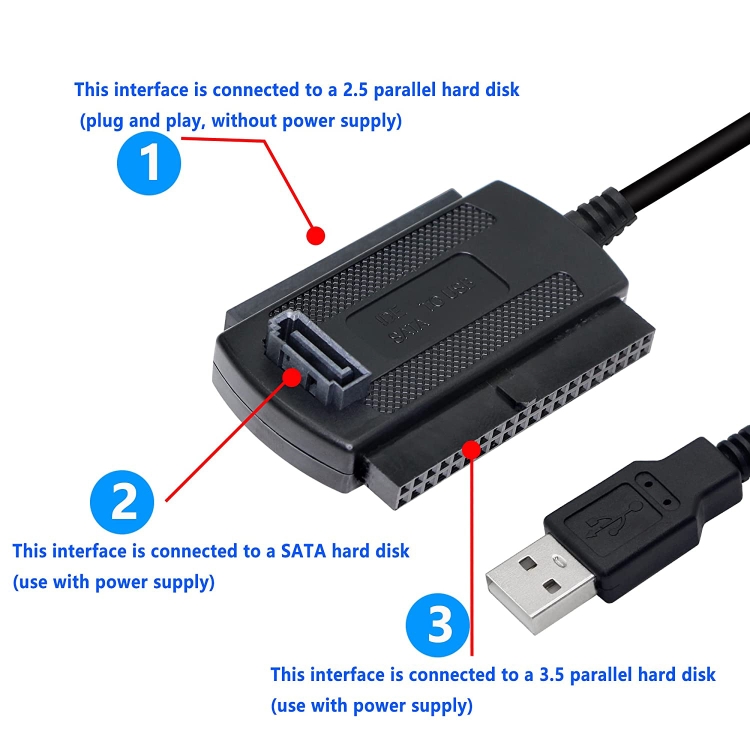 Câble d'adaptateur de disque dur USB à IDE / SATA, longueur du câble: 50cm