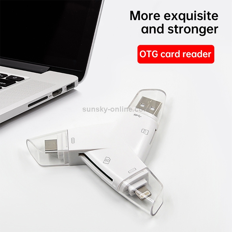 919 3 in 1 USB + USB-C / Type-C + 8 Pin Interfaces TF / SD Card Reader with OTG 919 3 in 1 USB + USB-C / Type-C + 8 Pin Interfaces TF / SD Card Reader with OTG