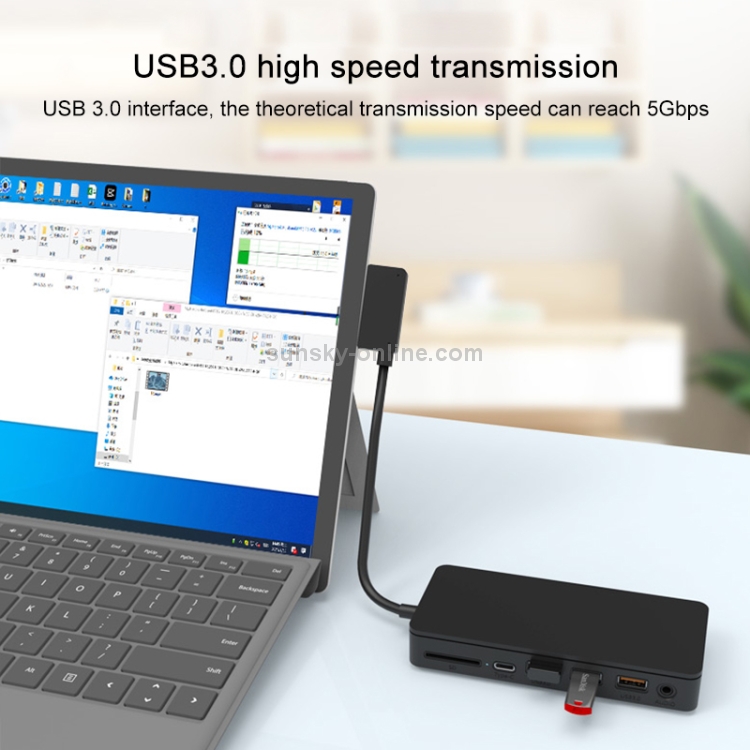 ONTEN OT-65002 12 IN 1 Tipo C + USB + USB + RJ45 + HDMI Station (Negro) - 6