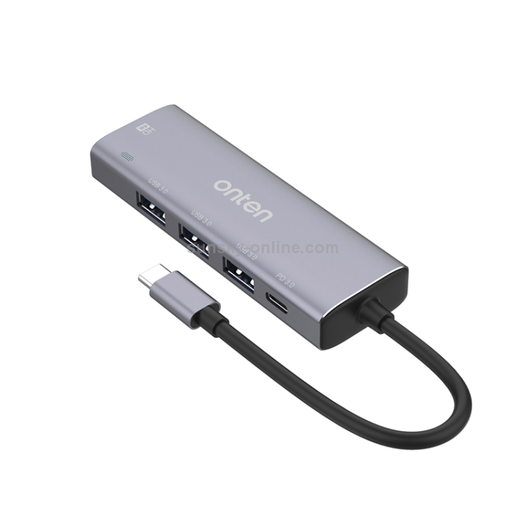 Onten OT-95123 5 en 1 Multifuncional Tipo C + USB + HDMI Station, longitud del cable: 145 mm (plata) - 1