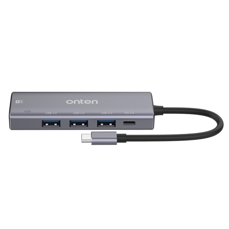 Onten OT-95123 5 en 1 Multifuncional Tipo C + USB + HDMI Station, longitud del cable: 145 mm (plata) - 3