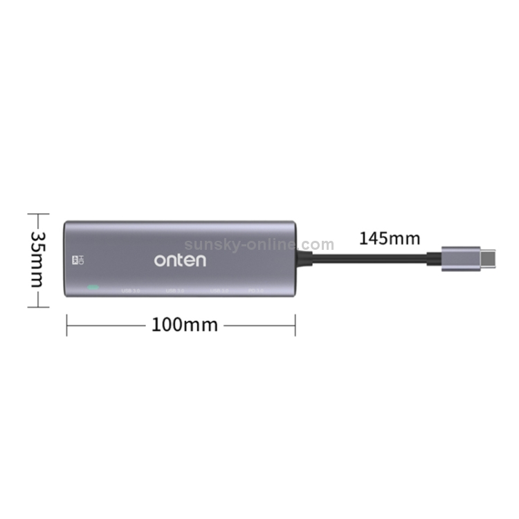 Onten OT-95123 5 en 1 Multifuncional Tipo C + USB + HDMI Station, longitud del cable: 145 mm (plata) - 4