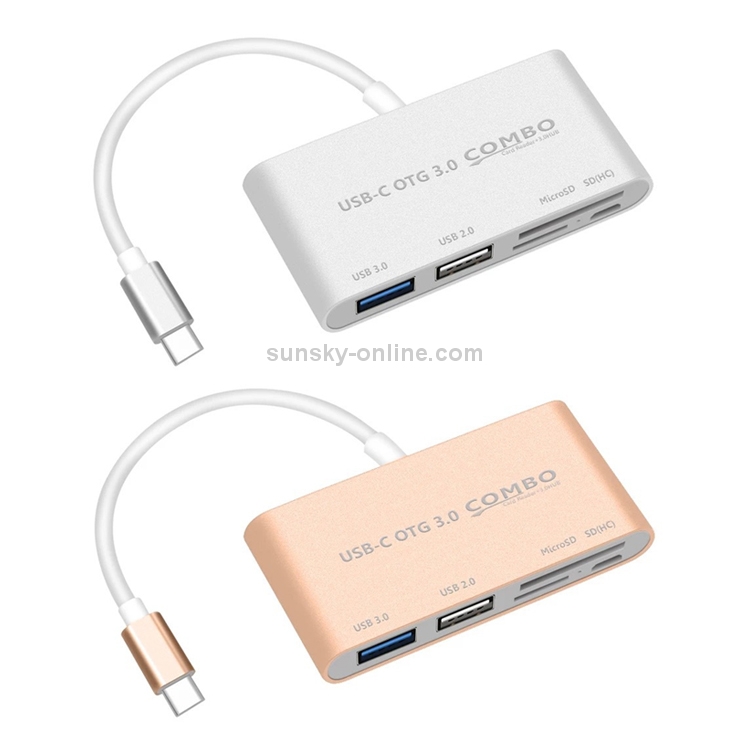 Combo T-693 5 en 1 USB-C / TYPE-C A SD / TF / Micro SD Slot + USB 3.0 + USB 2.0ports OTG Hub Lector de tarjetas (Oro) - B1