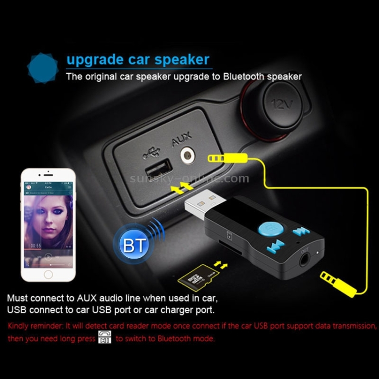 3.5mm Wireless BC07 USB Bluetooth Audio Receiver Car Handfree MP3 Player Adapter 