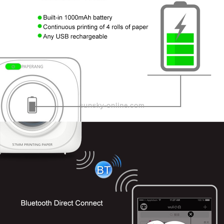 PAPERANG P1 Impresora portátil ABS Bluetooth 4.0 Impresora térmica de conexión inalámbrica para teléfono fotográfico - 3