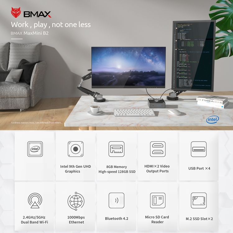 BMAX B2 Windows 10 Mini PC, 8GB+128GB, Intel Atom E3950, Support