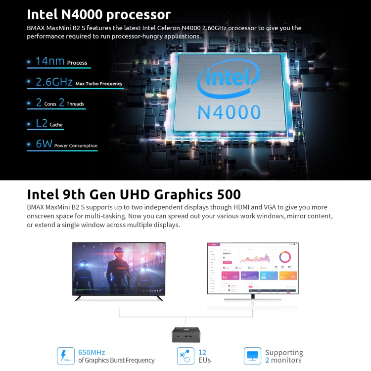 Bmax B2S Intel N4020 6 Go/128 Go SSD/W11Pro - Mini PC