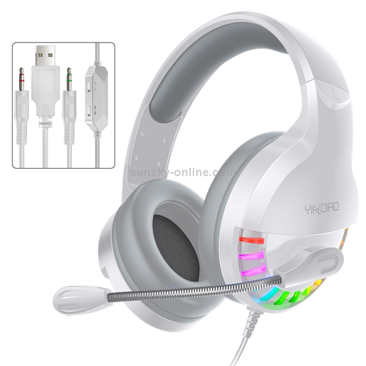 YINDIAO Q2 Auriculares para juegos con cable y montaje en la cabeza con micrófono, Versión: Dual 3.5 mm + USB (Blanco) - 1