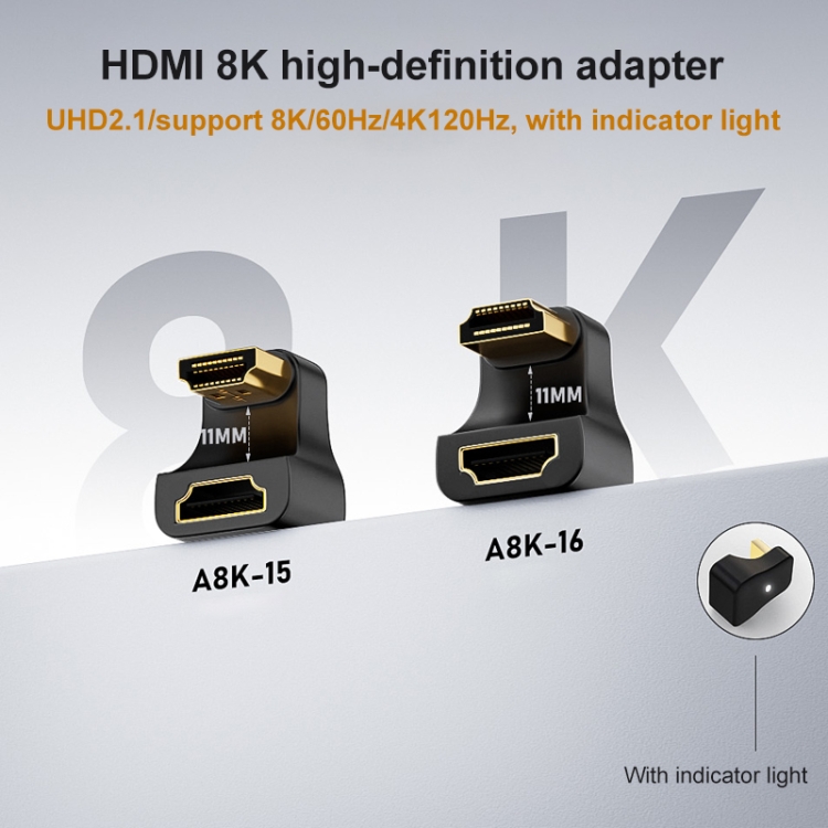 Adaptador de curva en U A8K-16 8K HDMI macho a HDMI hembra - 2