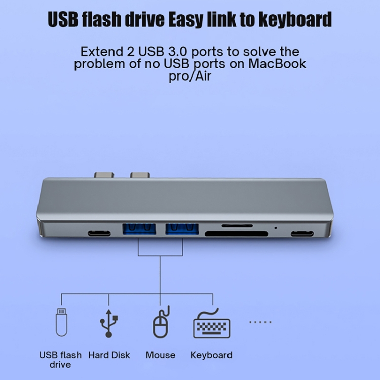 BYL-2101 7 in 1 Dual USB-C / Type-C to USB Docking Station HUB Adapter (Silver) - 2