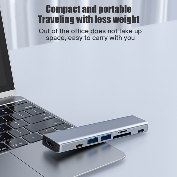 BYL-2101 7 in 1 Dual USB-C / Type-C to USB Docking Station HUB Adapter (Silver) - 5