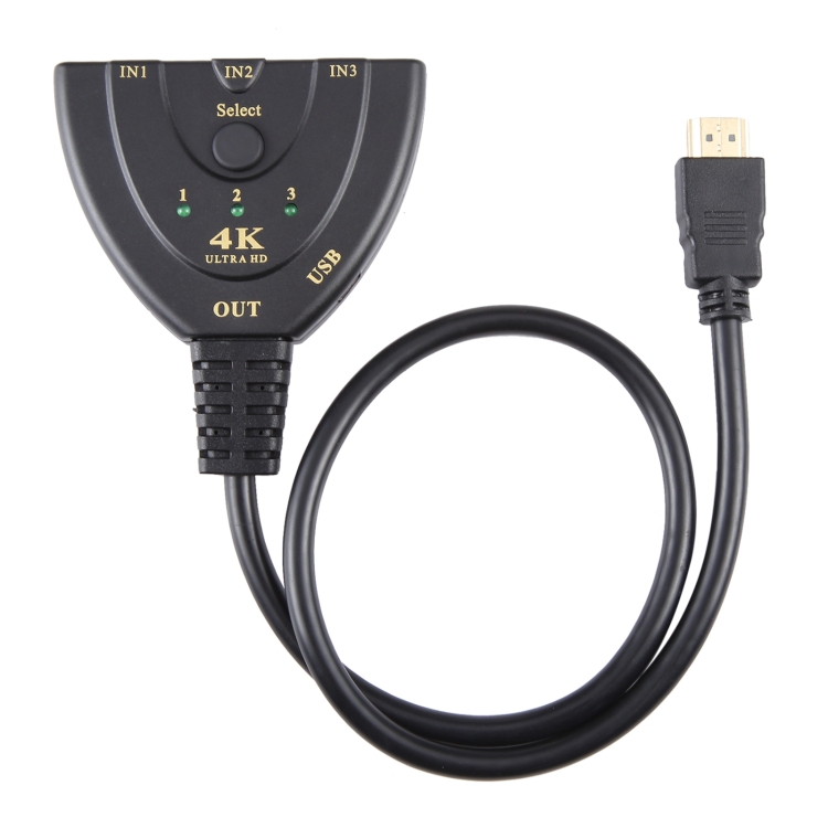 Conmutador HDMI 3 x 1 4K 30Hz con cable HDMI Pigtail, compatible con fuente de alimentación externa - 1