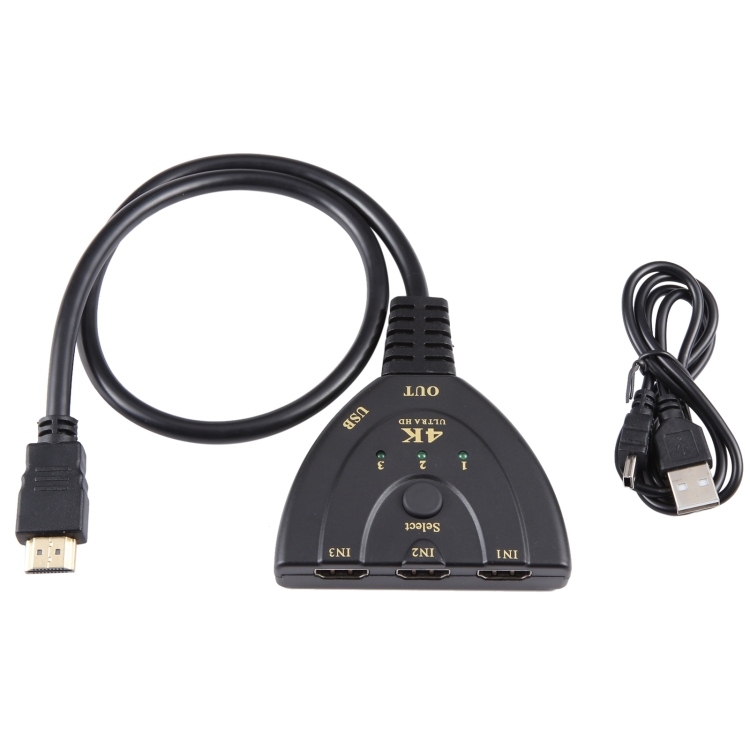 Conmutador HDMI 3 x 1 4K 30Hz con cable HDMI Pigtail, compatible con fuente de alimentación externa - 2