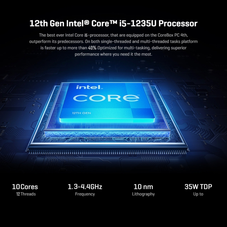 CHUWI CoreBox i5 Mini PC, 16GB+512GB Sistema Win11 Intel Core i5-1235U Deca Core hasta 4.4GHz, Soporte WiFi, Bluetooth, HDMI, SATA HDD, RJ45 - 6
