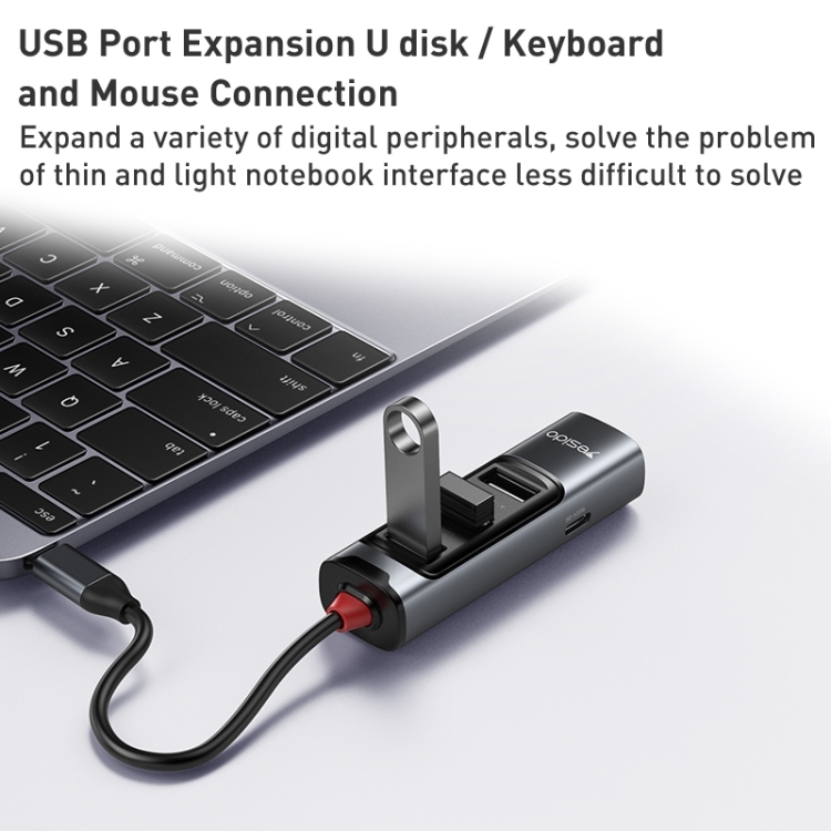 Yesido HB23 5-in-1 Adaptateur Type-C Adaptateur Multi Port USB-C Station D'accueil  Avec Usb3.0 + 2 Usb2.0 + dp + pd 100W-TVC-Mall.com