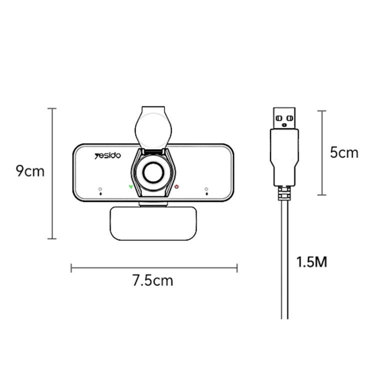 Yesido KM13 1080P 2.0MP USB Webcam, Cable Length 1.5m - 2